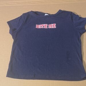 Woman Tee with Red 'Bite Me' Graphic